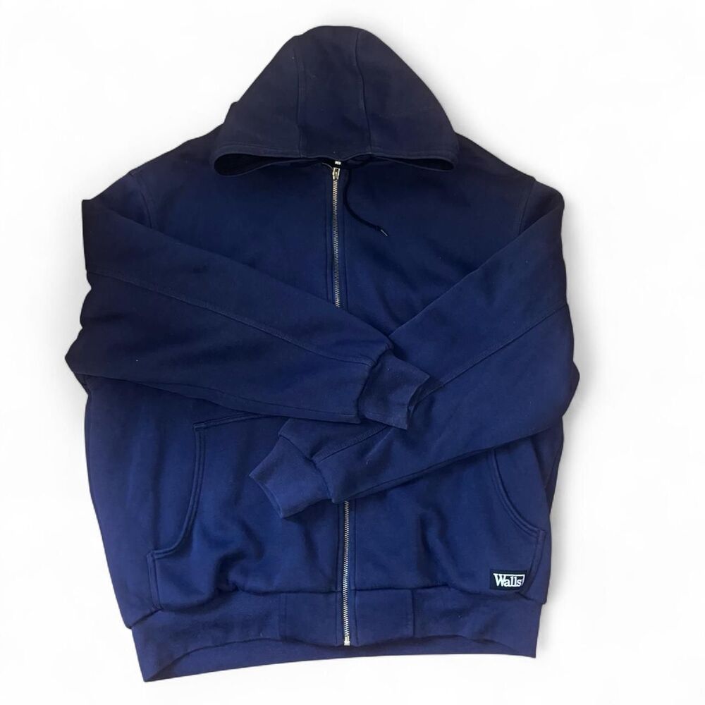 Walls Workwear Men's Navy and Blue Waffle Knit Zip Up Hoodie SZ XL